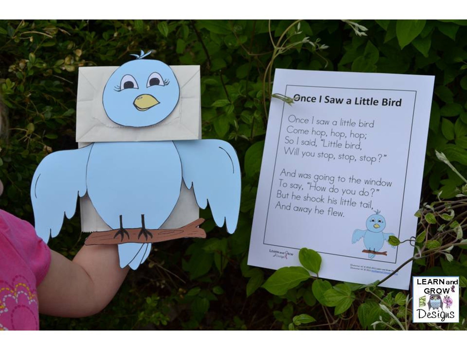 The Little Bird Printable Puppet black and White and Colored Version