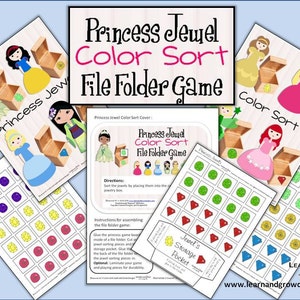 Princess Jewel Color Sort File Folder Game image 1