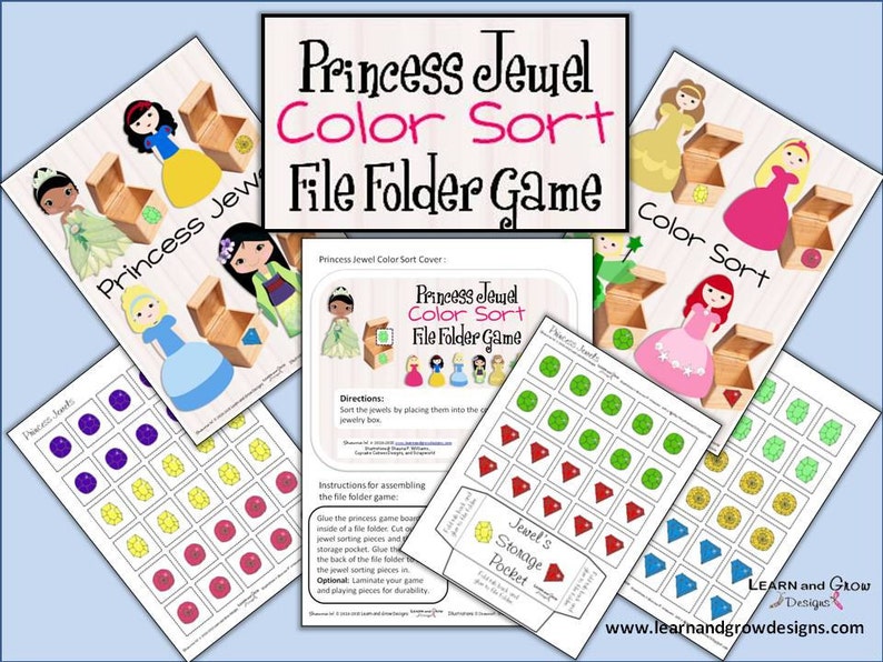 Princess Jewel Color Sort File Folder Game image 1