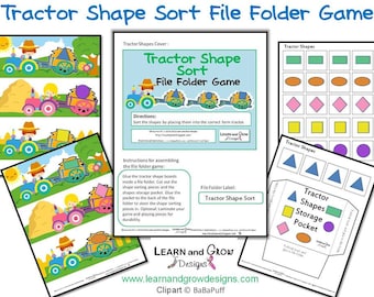 Farm Tractor Shape Sort File Folder Game