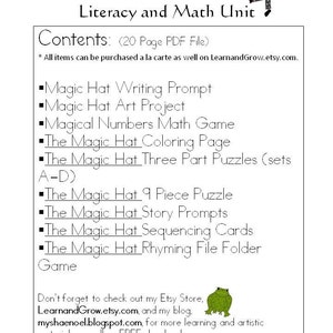 Magic Hat Literacy and Math Themed Unit with Original Illustrations image 5