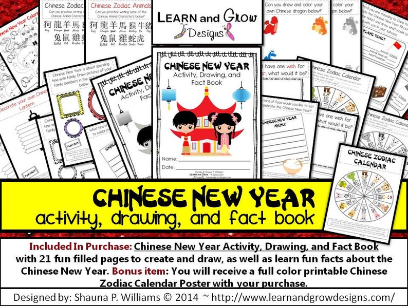 Chinese New Year Activity, Drawing, and Fact Book for Kids - Etsy