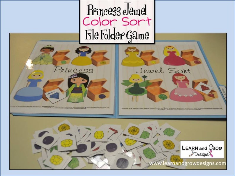 Princess Jewel Color Sort File Folder Game image 2