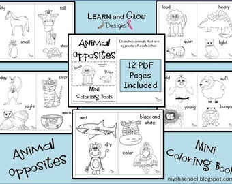 Animal Opposites Printable Coloring Book
