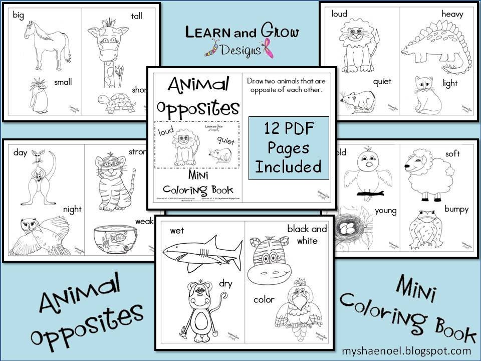 Animal Opposites Printable Coloring Book Etsy