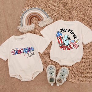 Customized July 4th Romper-Retro 4th of July Baby Clothes Romper Short Sleeves - Patriotic Baby Outfit-Baby Clothes -Baby Romper