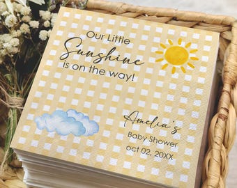 Personalized Sunshine Baby Shower Napkins, Our Little Sunshine Is On The Way Napkins, Baby Shower Cocktail Napkins, Guest Towels Favor