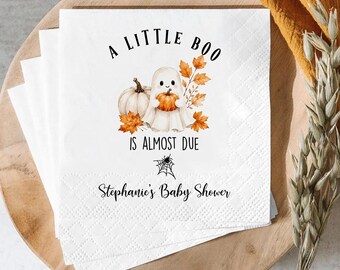 Personalized Baby Shower Napkins, A Little Boo Is Almost Due Napkins, Ghost Pumpkin Shower Decor, Halloween Cocktail Napkins