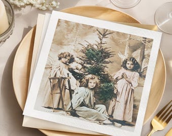 Vintage Christmas Napkins, Angel Christmas Decor, Retro Holiday Tableware, Festive Dinner Napkins, Classic Christmas Decorations