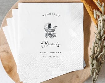 Personalized Baby Shower Napkins, Vintage Pram Baby Shower Napkins, Custom Baby Shower Cocktail Napkins, Baby Shower Guest Towels,Baby Favor