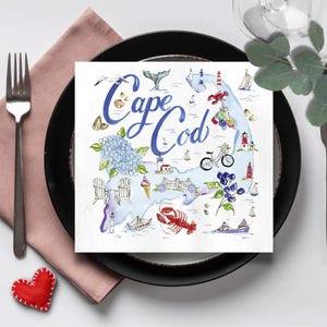 Cape Cod Cocktail Napkin, Coastal Themed Party Napkin, Nautical Beach Decor Napkins, Travel Gift, Cape Cod Gift Idea, Summer Party Napkins