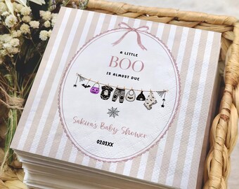 Personalized Baby Shower Napkins, A Little Boo Is Almost Due Napkins,Custom Halloween Baby Shower Napkins,Ghost Baby Shower Beverage Napkins