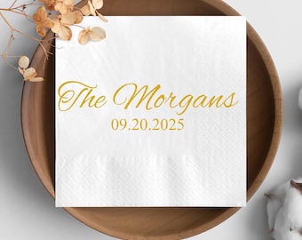 Servilletas de boda personalizadas, servilletas con la fecha de la boda a medida, toallas elegantes para invitados a la recepción de la boda, servilletas modernas para cócteles de fiesta de boda.