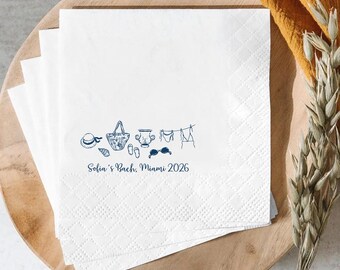 Personalized Miami Bachelorette Napkins, Beach Bachelorette Party Napkins, Custom Girls Trip Cocktail Napkins, Miami Bach Decor