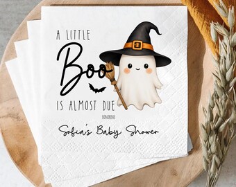 Personalized Baby Shower Napkins, A Little Boo Is Almost Due Napkins, Custom Ghost Cocktail Napkins, Halloween Baby Shower Beverage Napkins