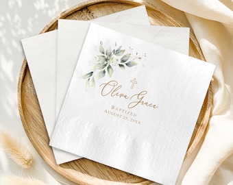 Personalized Baptism Napkins, Custom Christening Party Decor, First Communion Table Decoration, Elegant Religious Event Favor