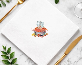 Personalized Crawfish Boil Napkins, Custom Seafood Party Napkins, Southern Wedding Cocktail Napkins, Rehearsal Dinner Guest Towels