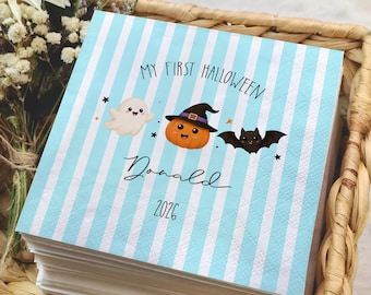 Personalized My First Halloween Napkins, Custom Baby First Halloween Napkins, Cute Ghost Pumpkin Bat Napkins, Halloween Birthday Party Decor