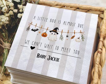 Personalized Baby Shower Napkins, A Little Boo Is Almost Due Napkins, Custom Ghost Baby Shower Napkins,Halloween Baby Decor,Beverage Napkins