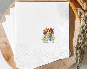 Personalized Crawfish Boil Wedding Napkins, Custom Seafood Boil Cocktail Napkins, Southern Reception Beverage Napkins, Guest Towels Favor