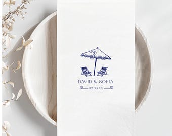 Personalized Beach Wedding Cocktail Napkins, Coastal Wedding Napkins, Custom Beach Chairs Napkins, Destination Wedding Napkins