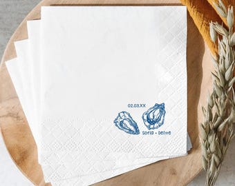 Personalized Oyster Cocktail Napkins, Coastal Wedding Napkins, Beach Wedding Napkins, Oyster Roast Party Napkins, Custom Wedding Napkins