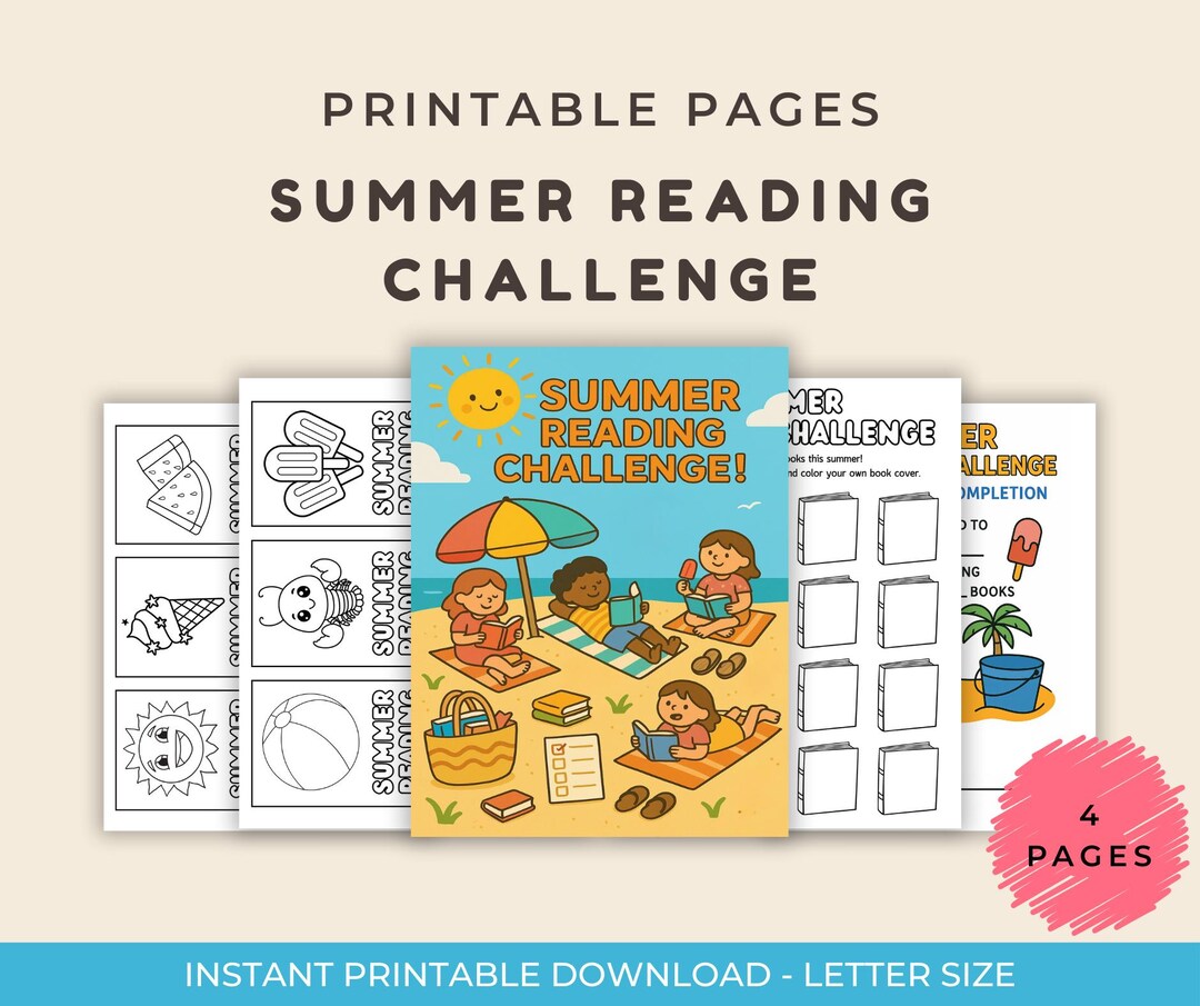 Summer Reading Challenge Printable for Kids With Fun Bookmarks ...