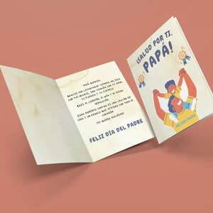 Tarjeta para el Día del Padre en español con ilustración tierna y mensaje emotivo para papá, felicitación desde el corazón