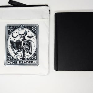 Skeleton Tarot Book Sleeve With Zipper And Pocket | White Padded Book Cover For Paperback Or Kindle | Gothic Gift For Book Lovers