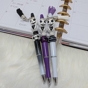 Jack Inspired Beaded Pen: Halloween Gothic Stationery, Skeleton Charm