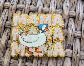 Glitter MAMA Goose Flatback: Badge Reel Topper, Bag Charm