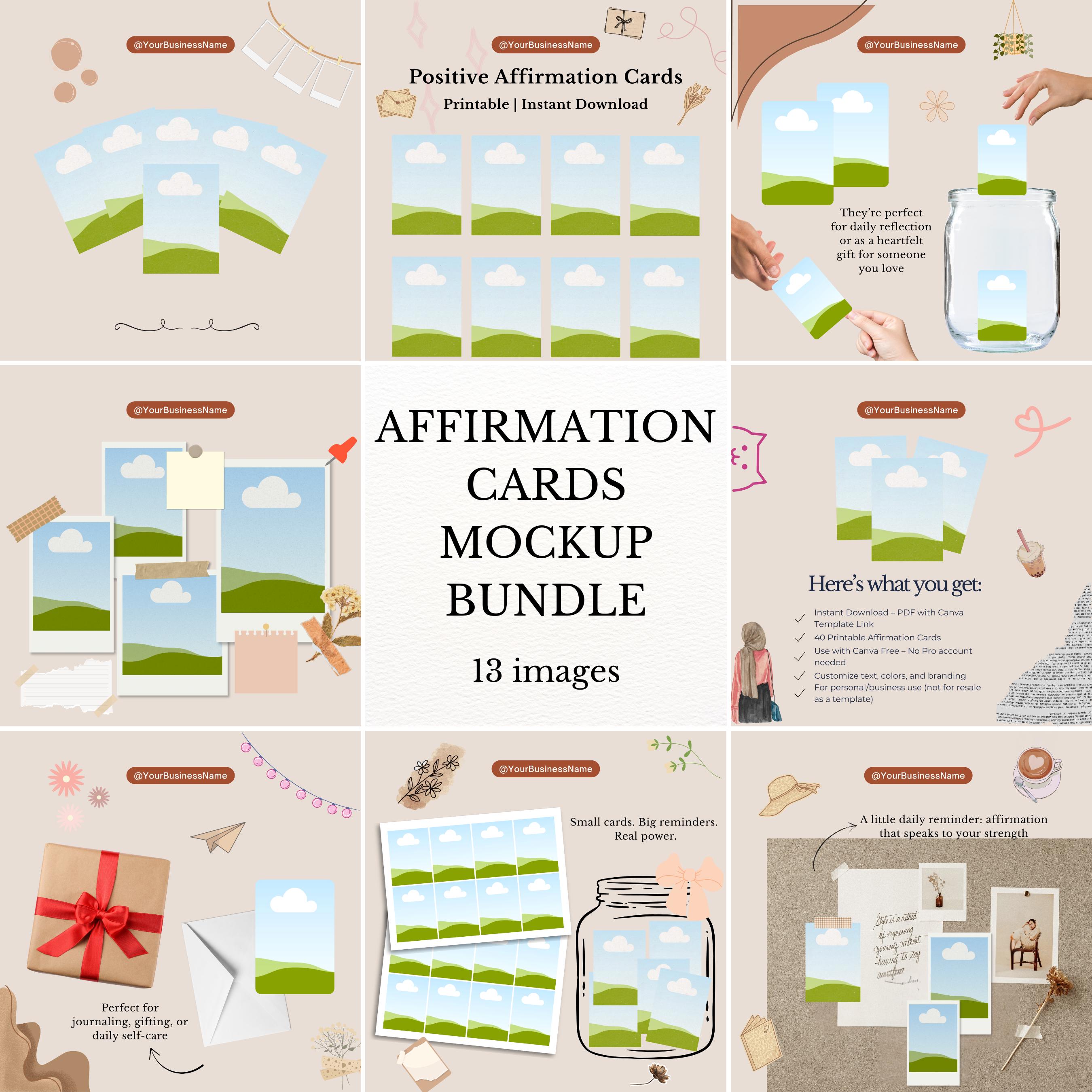 Affirmation Cards Mockup Canva Pro Template Bundle Editable Minimalist ...