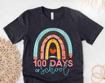 100th Day Of School Teacher 100 Days Smarter Boho Rainbow T-Shirt, 100th Day Of School Shirt, Teacher Shirt, Back to School