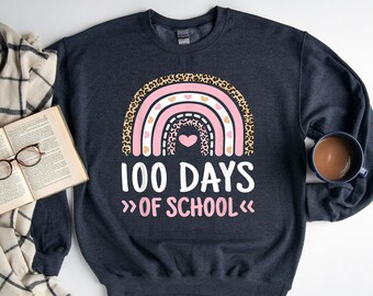 Cute 100th Day Of School 100 Days Leopard Rainbow Boys Girls T-Shirt, 100th Day Of School Shirt, Teacher Shirt, Back to School