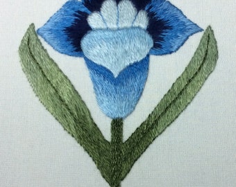 Silk Shading, Embroidery, hand stitching, DIY kit, blue flower - Art Nouveau flower silk shading kit