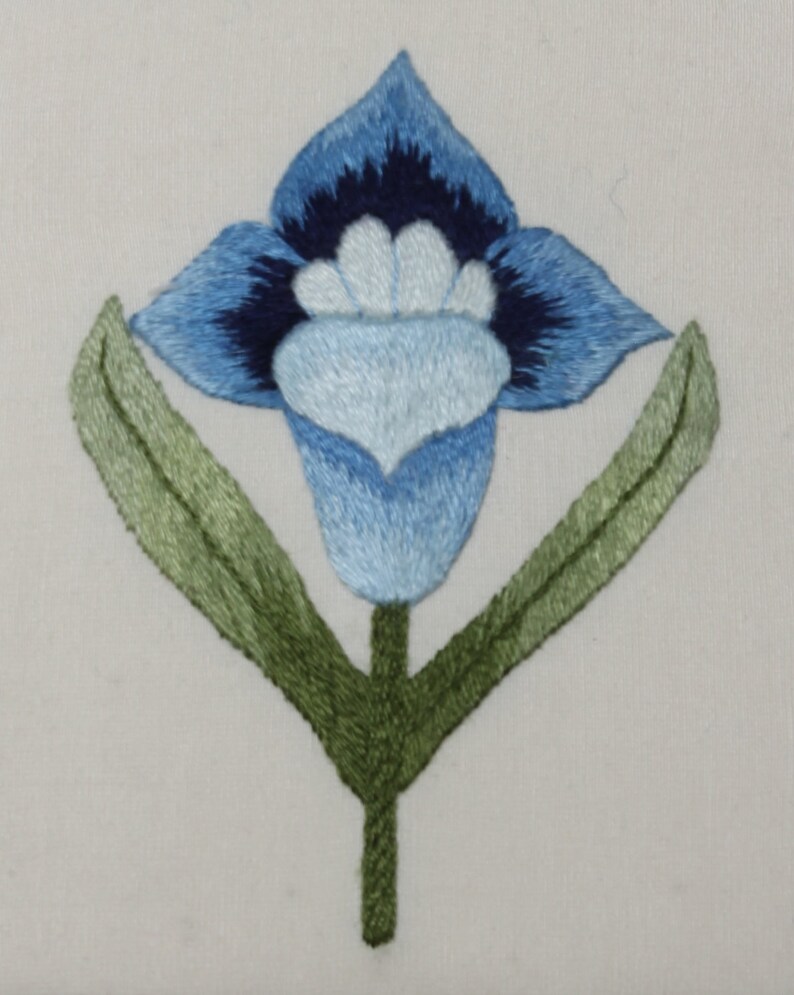 Silk Shading, Embroidery, Hand Stitching, DIY Kit, Blue Flower Art