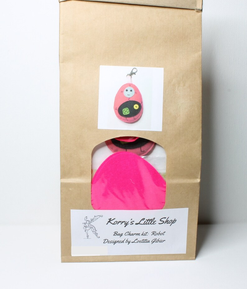 Bag Charm Key ring Felt kit DIY kit Embroidery kit Robot Key Ring Kit Keychain Geek Funky Stitching Cute