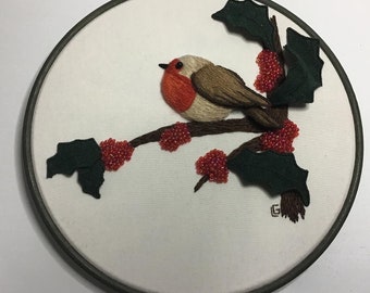 Birds of Britain kit - the Robin - embroidery kit, DIY kit, handstitching, stumpwork, beading, hand embroidery