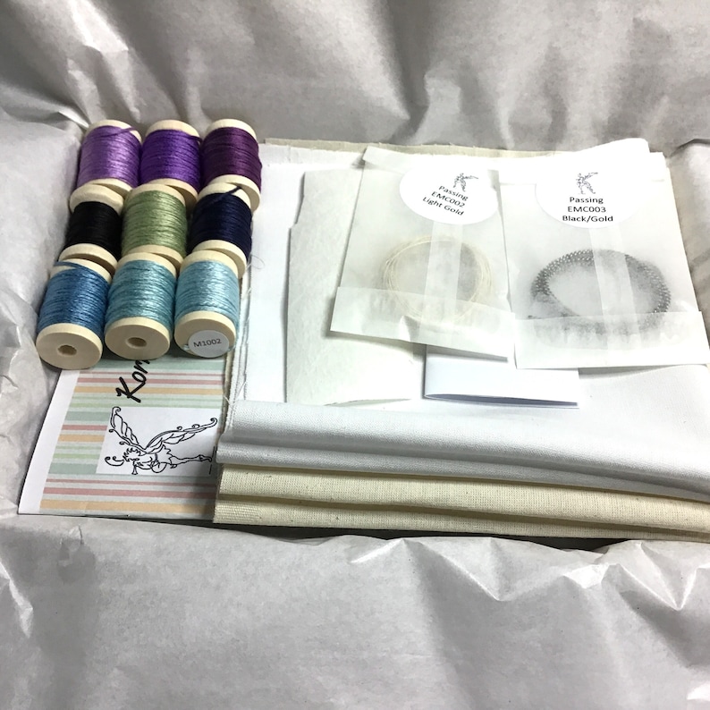 Silk Shading, Embroidery, hand stitching, DIY kit, Goldwork embroidery, hand embroidery Art Nouveau flower silk shading kit image 3