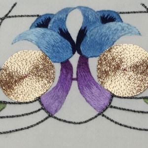 Silk Shading, Embroidery, hand stitching, DIY kit, Goldwork embroidery, hand embroidery Art Nouveau flower silk shading kit image 1