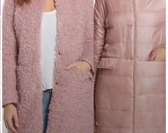 Reversible Spring Coat - Curly Faux Fur - Quilted Nylon -Pink