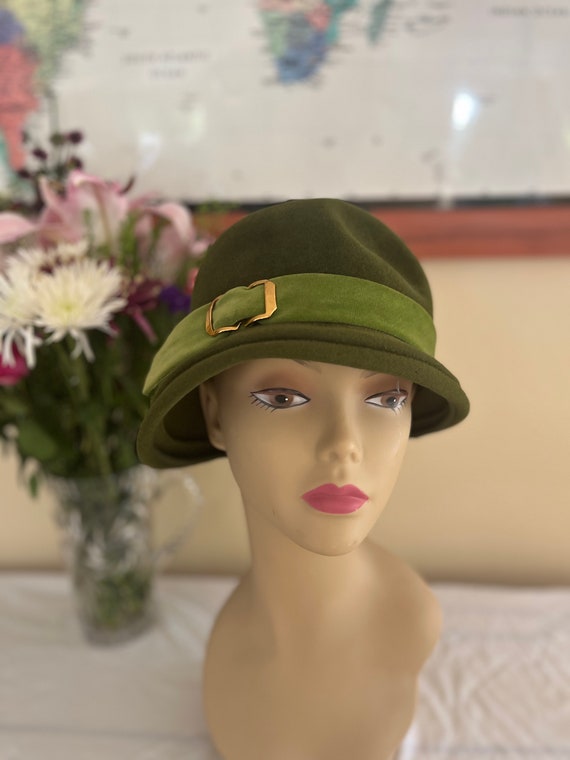 Vintage Green Lazarus Hat - Cloche Bucket - image 1