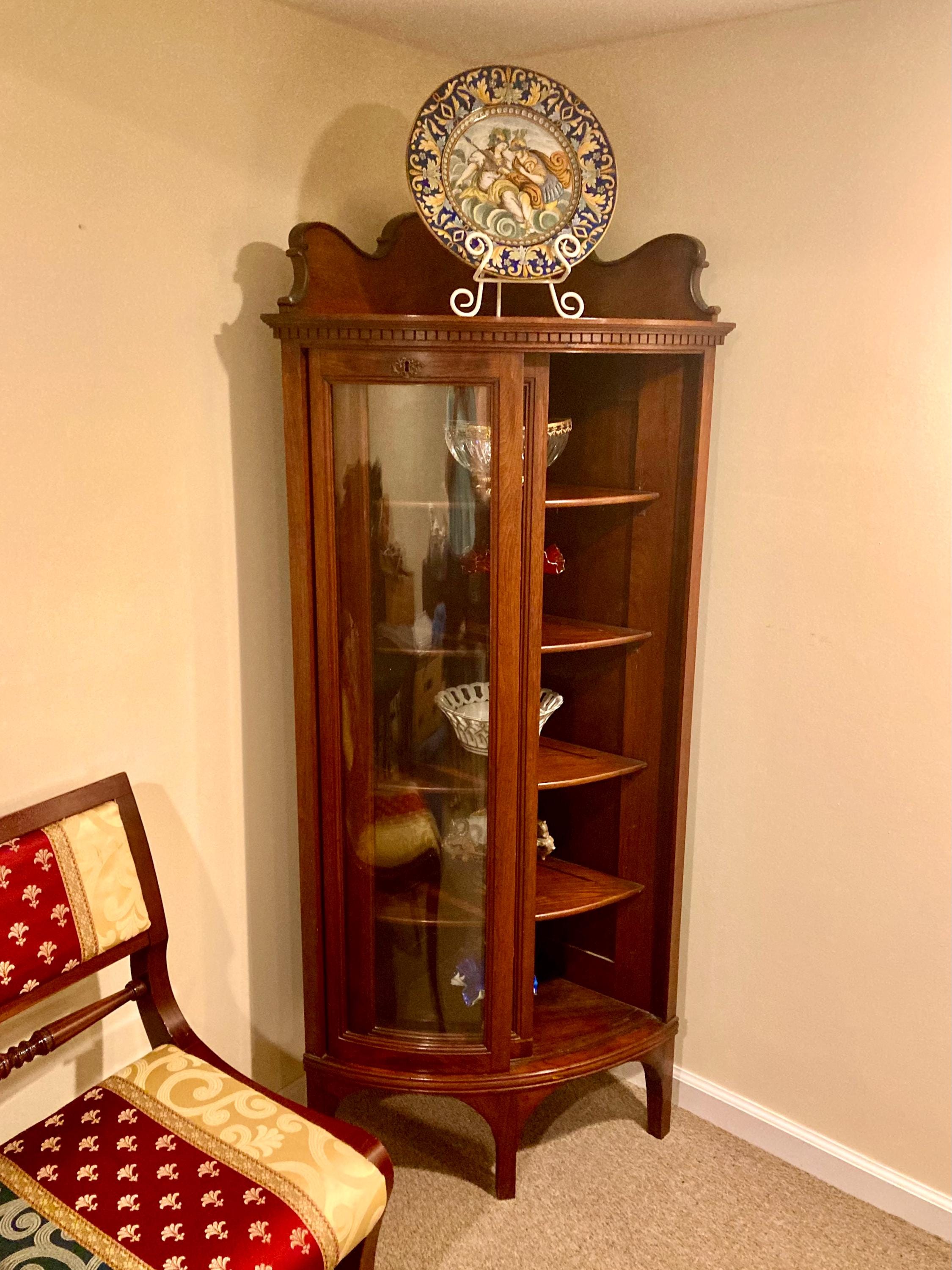 Vintage Corner Cabinet Curved Glass Sliding Doors - Etsy