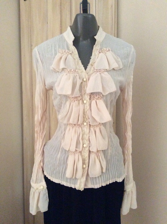 Vintage Crinkle Top Ruffles Lace Pearls Buttercrea
