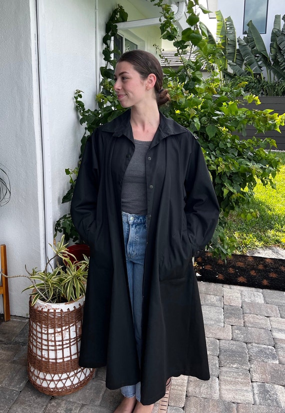 Vintage Black Trench Raincoat - Swing Coat