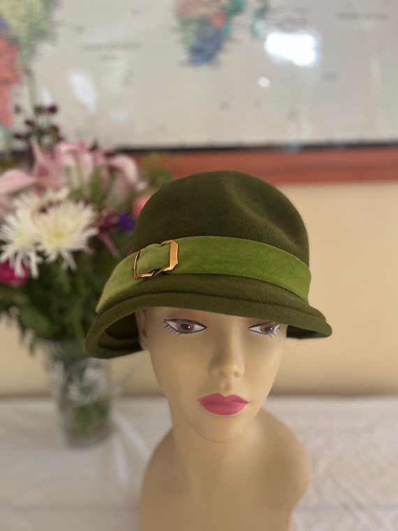 Vintage Green Lazarus Hat - Cloche Bucket - image 5
