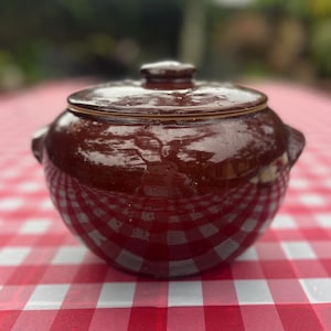 Vintage Pottery Bean Pot with Lid