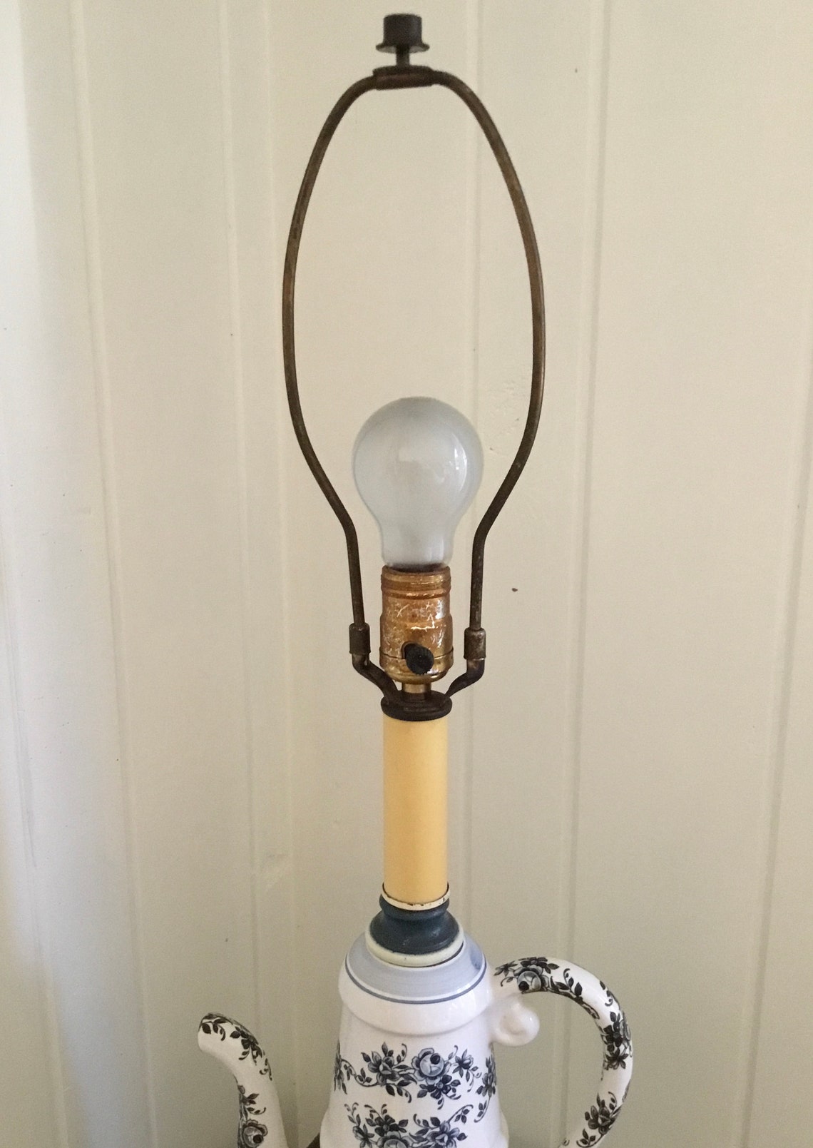 Vintage Teapot Coffee Pot Lamp Blue & White Ceramic Etsy