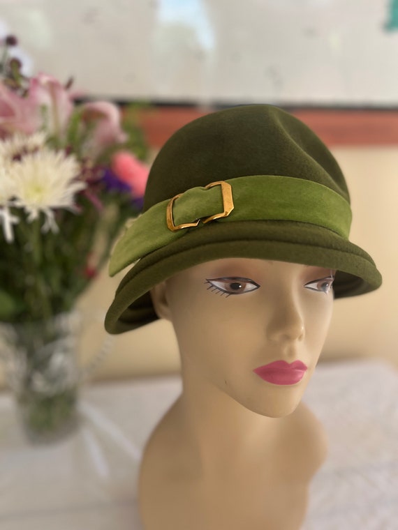 Vintage Green Lazarus Hat - Cloche Bucket - image 2