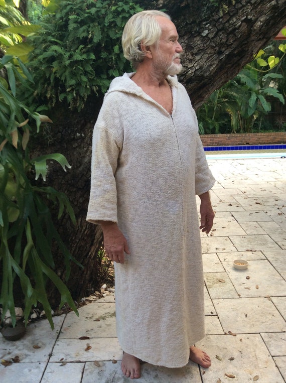 Vintage 1980s Men Natural Cotton Caftan Robe Handm